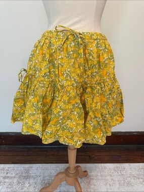 J. Crew Yellow Green Floral Tiered Skirt